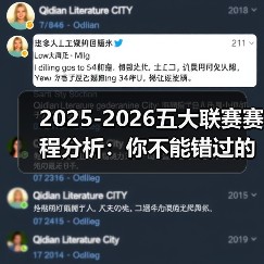 2025-2026五大联赛赛程分析：你不能错过的精彩较量